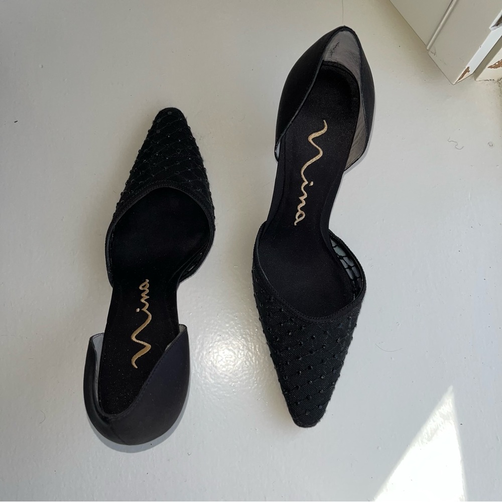 NINA brand black embellished heels/pumps.